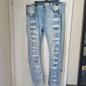 Mens Light Blue Distressed Skinny Jeans